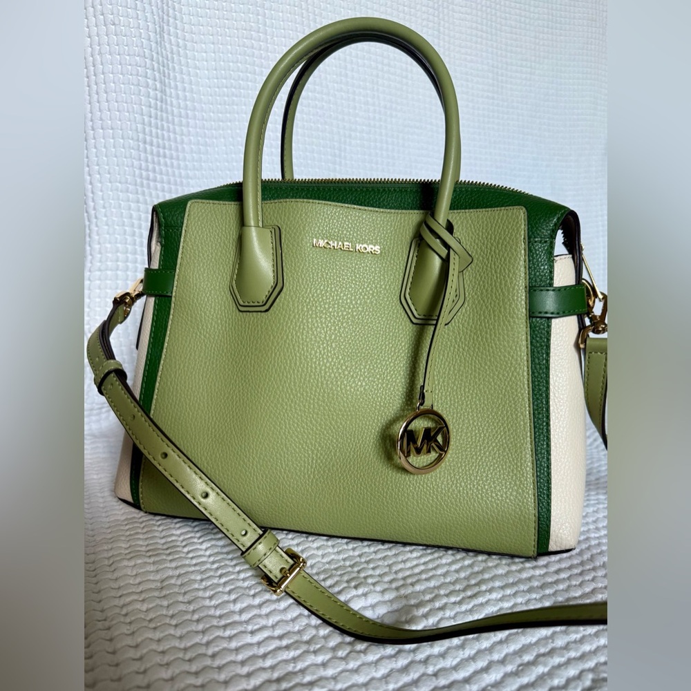 Michael Kors Green Handbag with Gold Zipper